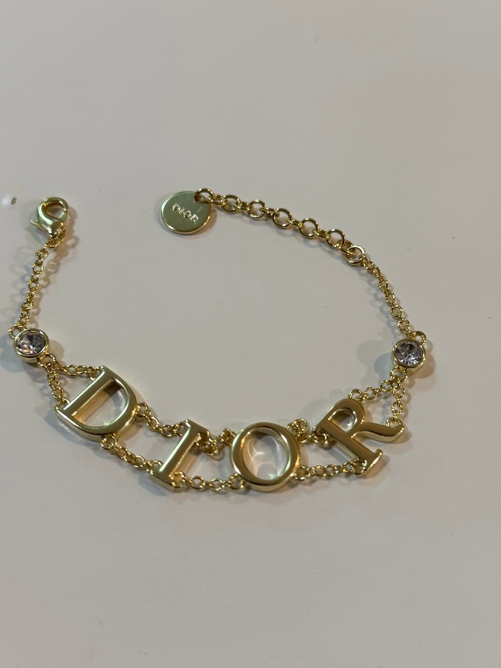 Dior Gold Logo Letter Bracelet with Clear Crystals - Picture 2 of 8